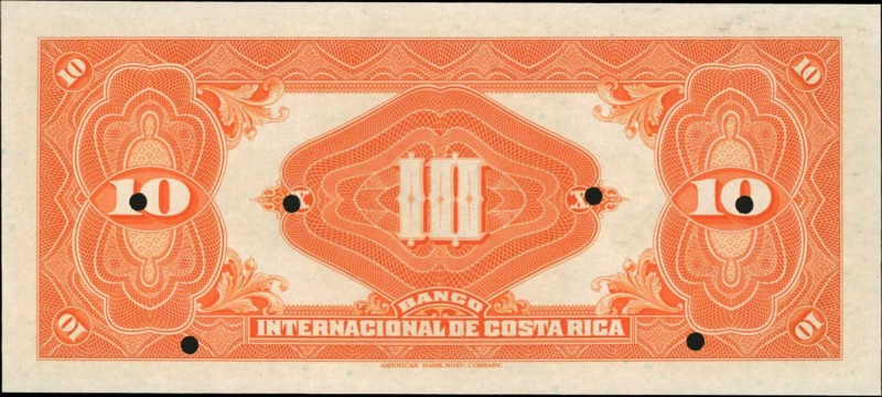 COSTA RICA. Banco Internacional de Costa Rica. 10 Colones, ND (1916-18). P-169s....