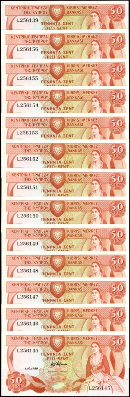 CYPRUS. Central Bank of Cyprus. 50 Cents, 1988. P-52. Uncirculated.
13 pieces i...
