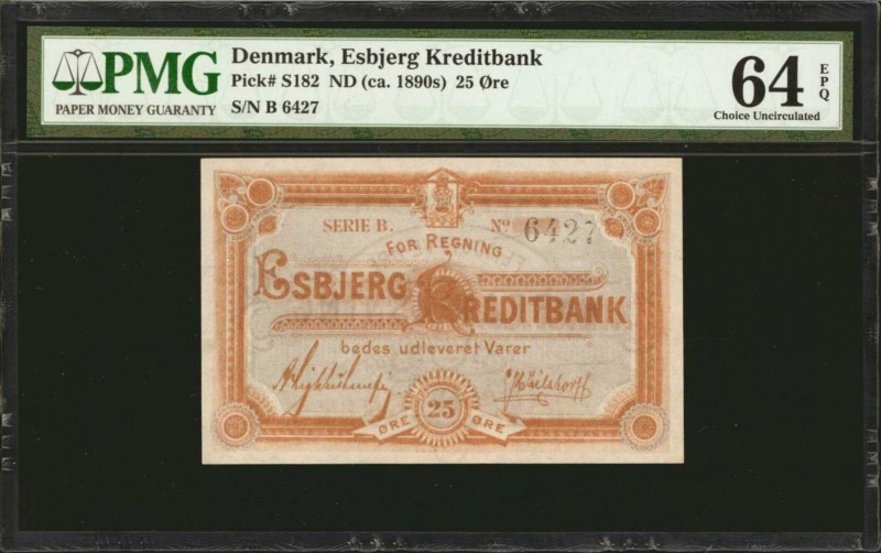 DENMARK. Esbjerg Kreditbank. 25 Ore, ND (ca. 1890s). P-S182. PMG Choice Uncircul...