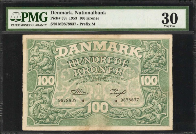 DENMARK. Nationalbank of Denmark. 100 Kroner, 1953. P-39j. PMG Very Fine 30.
Pr...