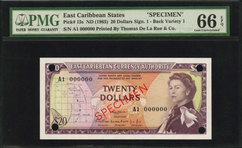 EAST CARIBBEAN STATES. East Caribbean Currency Authority. 20 Dollars, ND (1965)....