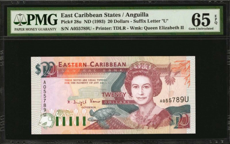 EAST CARIBBEAN STATES. Central Bank. 20 Dollars, ND (1993). P-28u. PMG Gem Uncir...