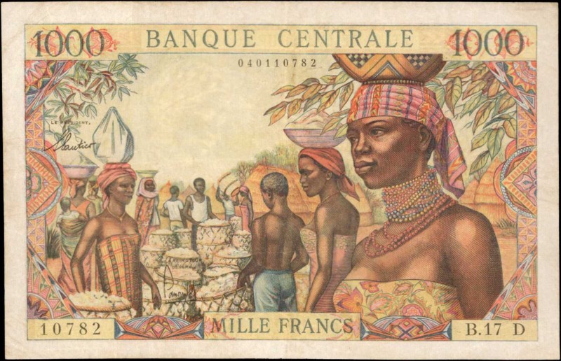 EQUATORIAL AFRICAN STATES. Banque Centrale. 1000 Francs, ND (1963). P-5b. Very F...