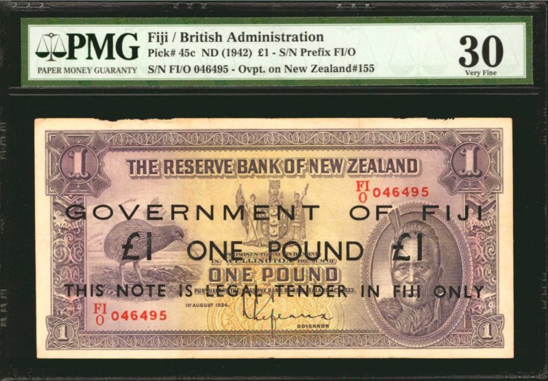 FIJI. British Administration. 1 Pound, ND (1942). P-45c. PMG Very Fine 30.
A Fi...