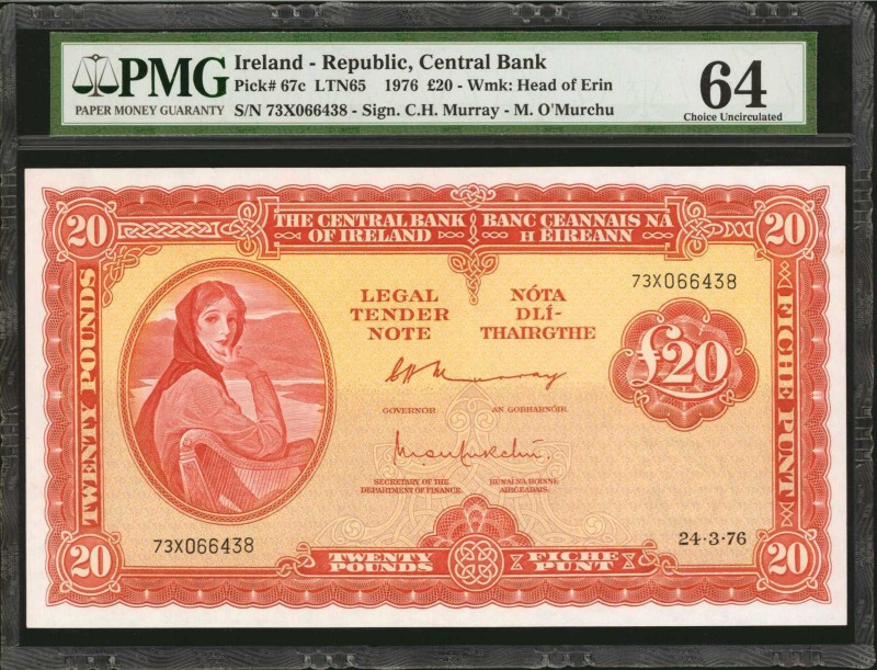 IRELAND, REPUBLIC. Central Bank. 20 Pounds, 1976. P-67c. PMG Choice Uncirculated...