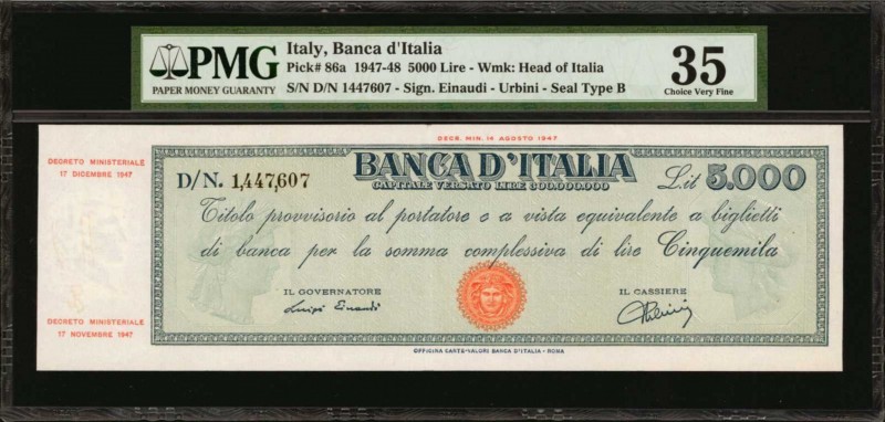 ITALY. Banca D'Italia. 5000 Lire, 1947-49. P-86a. PMG Choice Very Fine 35.
A br...