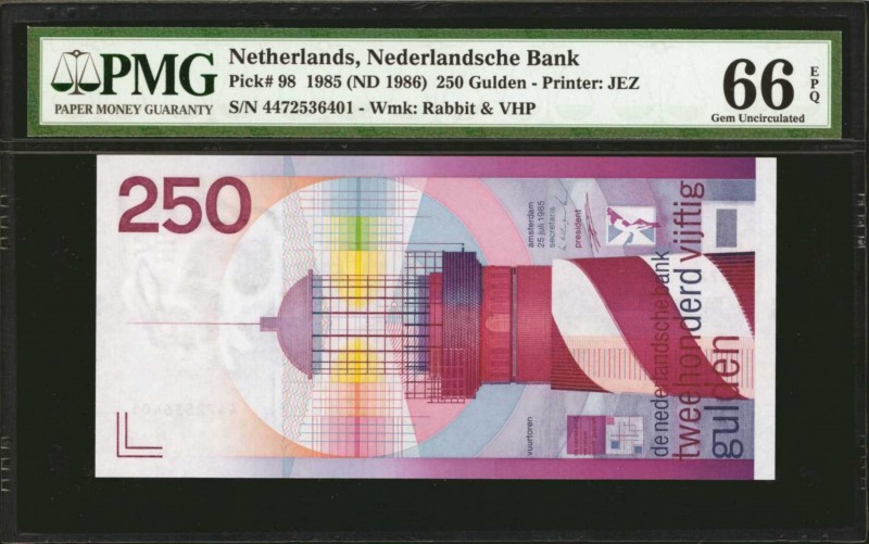 NETHERLANDS. De Nederlandsche Bank. 250 Gulden, 1985 (ND 1986). P-98. PMG Gem Un...