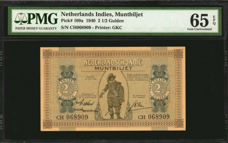 NETHERLANDS INDIES. Muntbijlet. 2 1/2 Gulden, 1940. P-109a. PMG Gem Uncirculated...