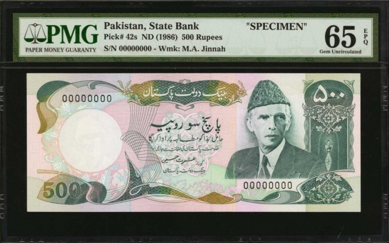 PAKISTAN. State Bank of Pakistan. 500 Rupees, ND (1986). P-42s. Specimen. PMG Ge...