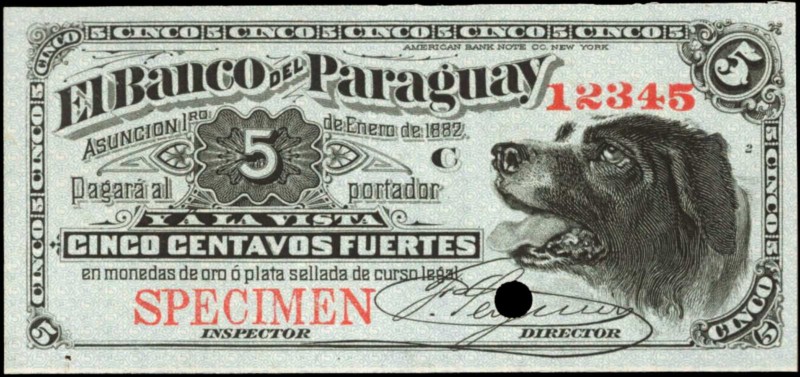 PARAGUAY. Banco del Paraguay. 5 Centavos Fuertes, 1882. P-121s. Specimen. Uncirc...