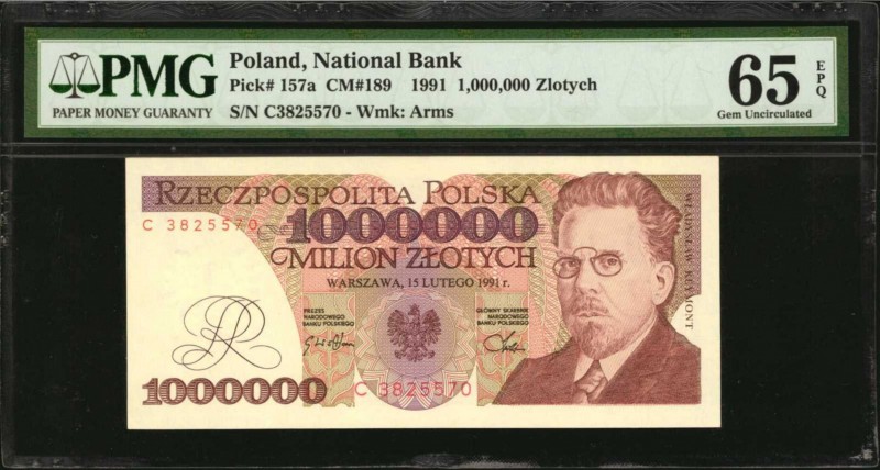 POLAND. National Bank. 1,000,000 Zlotych, 1991. P-157a. PMG Gem Uncirculated 65 ...