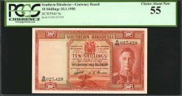 SOUTHERN RHODESIA. Currency Board. 10 Shillings, 1950. P-9e. PCGS Currency Choice About New 55.
King George VI at right. Watermark at left. Seen with...