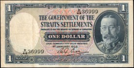STRAITS SETTLEMENTS. Government of the Straits Settlements. 1 Dollar, 1933. P-16a. Very Fine.
First issue of this King George V appealing type, secon...