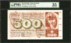 SWITZERLAND. National Bank of Switzerland. 500 Franken, 1970. P-51h. PMG Choice Very Fine 35.
A beautiful second highest denomination 500 Franken wit...