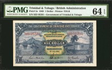TRINIDAD & TOBAGO. Government of Trinidad & Tobago. 1 Dollar, 1949. P-5e. PMG Choice Uncirculated 64 EPQ.
Printed by TDLR. Nearly Gem with pleasing p...