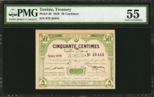 TUNISIA. Tunisia Treasury. 50 Centimes, 1920. P-48. PMG About Uncirculated 55.
Regence de Tunis; exchangeable with bank of Algeria notes. PMG comment...