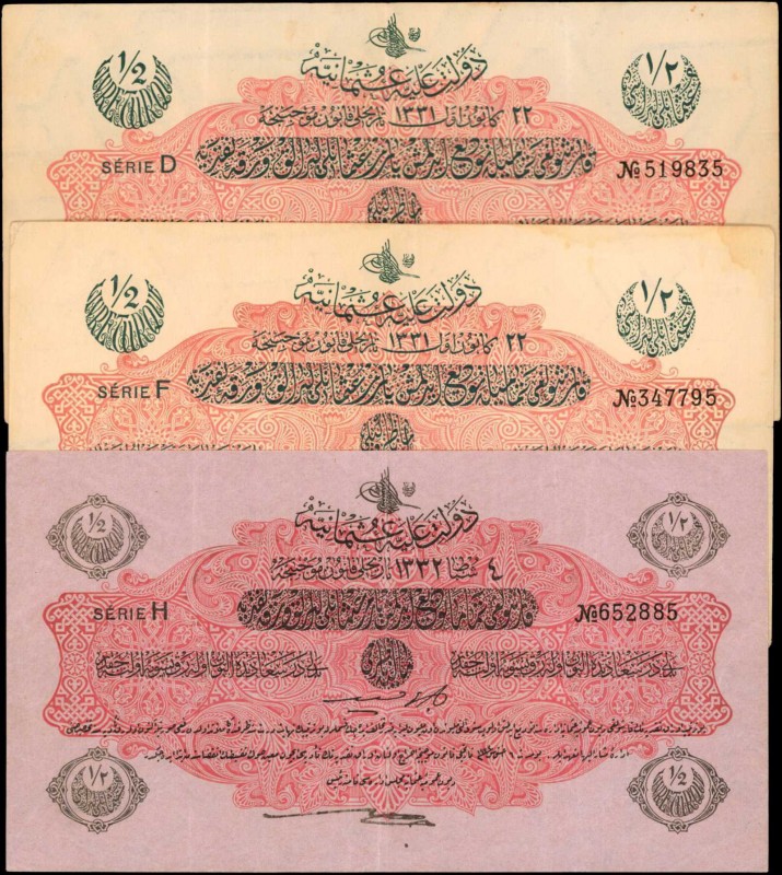 TURKEY. Dette Publique Ottomane. 1/2 Livre, 1912 & 1913. P-82 & 89. Very Fine to...