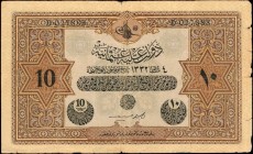 TURKEY. Dette Publique Ottomane. 10 Livres, 1913. P-101. Fine.
Early Ottomane series Law of 4 February AH1332 (1916-17. )Toughra of Muhammad V. Prefi...