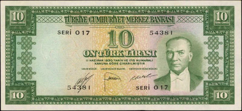 TURKEY. Türkiye Cümhuriyet Merkez Bankasi. 10 Turk Liras, 1930. P-157a. About Un...