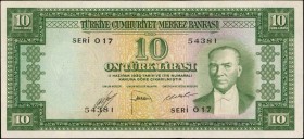 TURKEY. Türkiye Cümhuriyet Merkez Bankasi. 10 Turk Liras, 1930. P-157a. About Uncirculated.
Next in series of the green type of President Kemal Atatu...