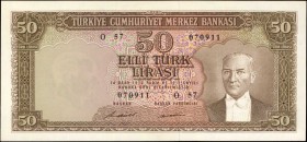 TURKEY. Türkiye Cümhuriyet Merkez Bankasi. 50 Turk Lirasi, 1930. P-175a. About Uncirculated.
Next in series 50 Lira Law 11 Haziran 1930 ND issue (1.6...