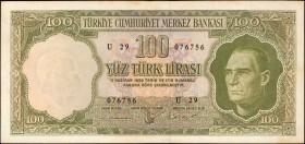 TURKEY. Türkiye Cümhuriyet Merkez Bankasi. 100 Turk Lirasi, 1930. P-176a. Very Fine.
President Kemal Ataturk on face and reverse the famous park with...