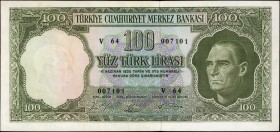 TURKEY. Türkiye Cümhuriyet Merkez Bankasi. 100 Turk Lirasi, 1930. P-177a. About Uncirculated.
The second of two we are offering in similar condition....