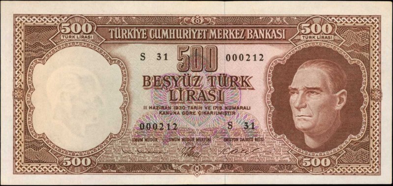 TURKEY. Türkiye Cümhuriyet Merkez Bankasi. 500 Turk Lirasi, 1930. P-178. About U...