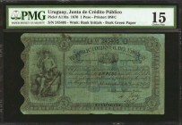 URUGUAY. Junta de Credito Publico. 1 Peso, 1870. P-A110a. PMG Choice Fine 15.
Printed by BWC. An issued note from 1870 Uruguay with good impressions....