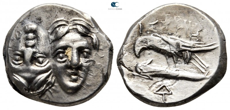 Moesia. Istros circa 400-300 BC. 
Drachm AR

20 mm., 4,87 g.

Two young mal...
