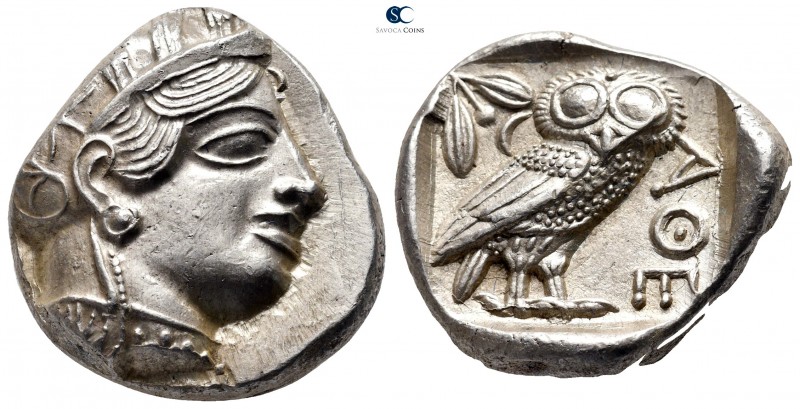 Attica. Athens circa 454-404 BC. 
Tetradrachm AR

26 mm., 17,24 g.

Head of...
