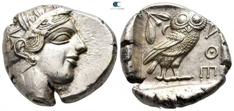Attica. Athens circa 454-404 BC. 
Tetradrachm AR

27 mm., 17,23 g.

Head of...