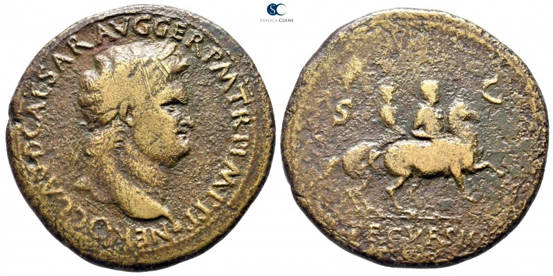 Nero AD 54-68. Struck circa AD 65. Lugdunum (Lyon)
Sestertius Æ

37 mm., 24,5...