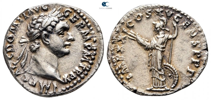 Domitian AD 81-96. Struck AD 90. Rome
Denarius AR

20 mm., 3,45 g.

IMP CAE...