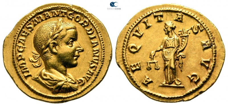 Gordian III AD 238-244. 3rd emission, mid. AD 239. Rome. 1st officina
Aureus AV...