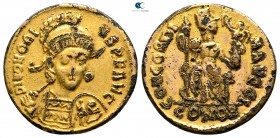 Honorius AD 393-423. Constantinople. 10th officina. Fourrée Solidus