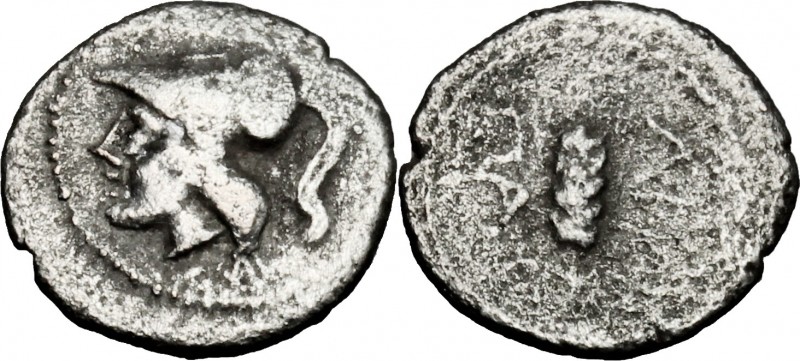 Greek Italy. Northern Apulia, Arpi. AR Obol, 215-212 BC. D/ Head of Athena left,...