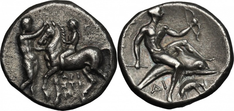Greek Italy. Southern Apulia, Tarentum. AR Nomos, circa 280-272 BC. Time of Pyrr...