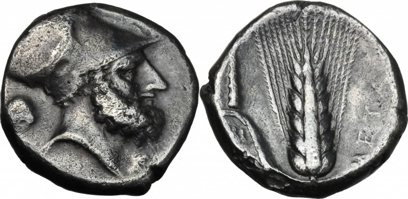 Greek Italy. Southern Lucania, Metapontum. AR Stater, c. 340-330 BC. D/ Bearded ...