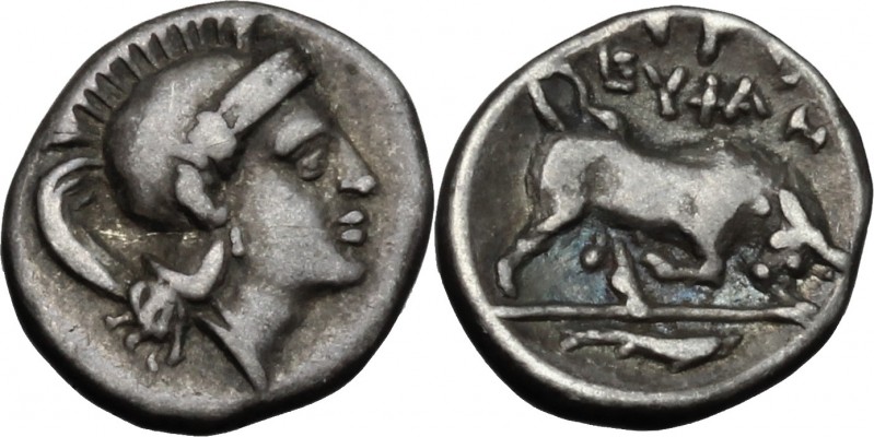 Greek Italy. Southern Lucania, Thurium. AR Triobol, 400-350 BC. D/ Head of Athen...