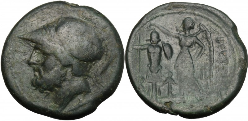 Greek Italy. Bruttium, The Brettii. AE Didrachm, 214-211 BC. D/ Head of Ares lef...
