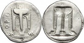 Greek Italy. Bruttium, Kroton. AR Stater, 530-500 BC. D/ Tripod. R/ Incuse tripod. HN Italy 2075. AR. g. 7.08 mm. 29.00 Good VF.