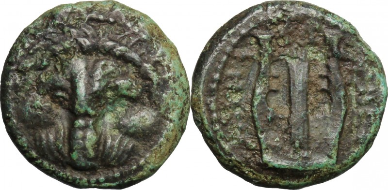 Greek Italy. Bruttium, Rhegion. AE 15mm, 351-280 BC. D/ Lion's mask facing. R/ L...