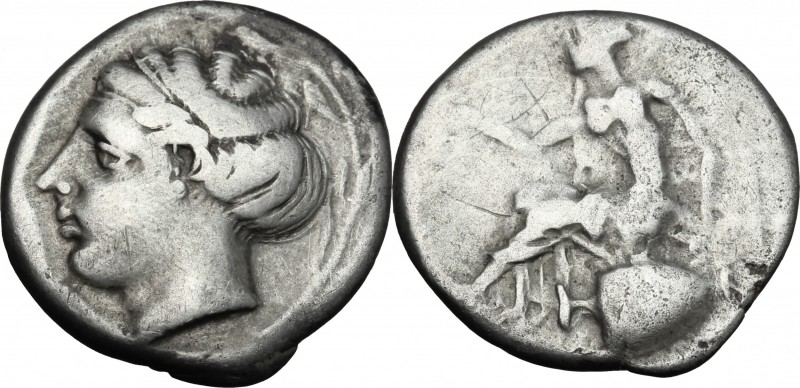 Greek Italy. Bruttium, Terina. AR Stater, 440-425 BC. D/ Female head left, withi...