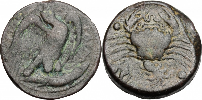 Sicily. Akragas. AE Hemilitron, c. 425-410 BC. D/ Eagle standing right, head rai...