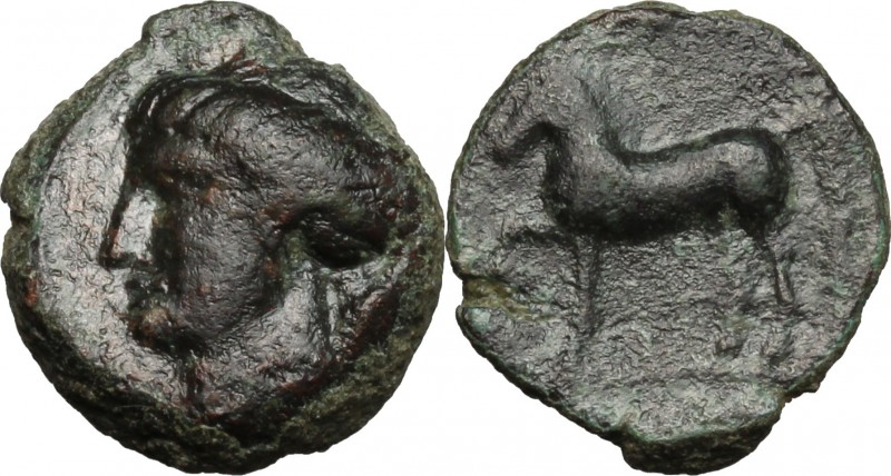 Sicily. Eryx. AE Onkia, 400-340 BC. D/ Head of Aphrodite(?) left, hair tied in k...