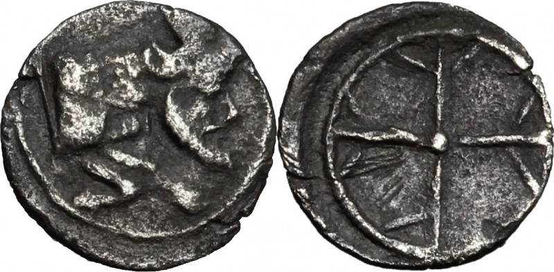 Sicily. Gela. AR Obol, before 405 BC. D/ Forepart of man-headed bull right. R/ W...