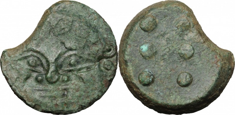 Sicily. Himera. AE Hemilitron, 425-409 BC. D/ Gorgoneion. R/ Six pellets. CNS I,...