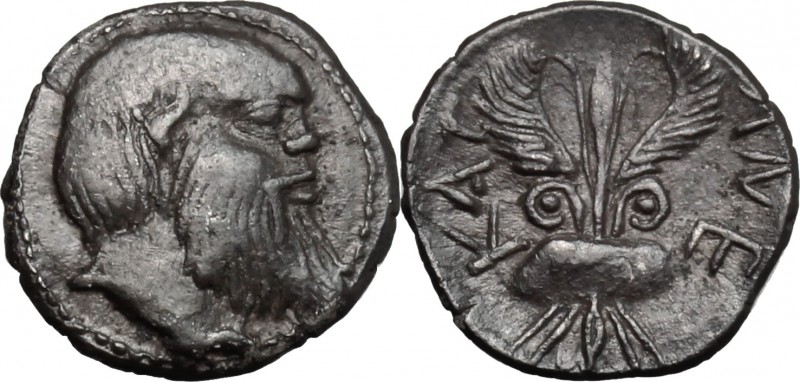 Sicily. Katane. AR Litra, 465-460 BC. D/ Head of Silenos right. R/ Winged thunde...