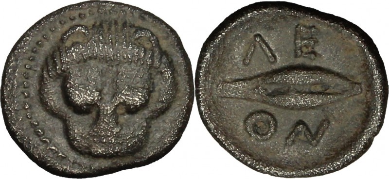 Sicily. Leontini. AR Litra, 485-465 BC. D/ Lion's head facing. R/ Grain of barle...